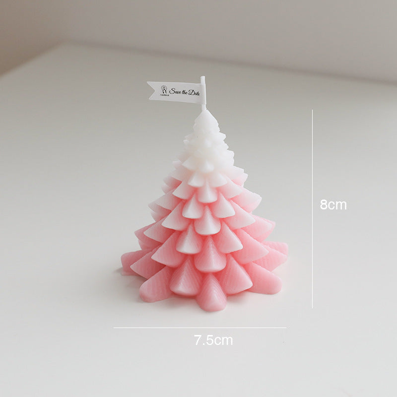 Christmas Tree Scented Candle in Pink and White, 8cm tall, perfect for festive home decor