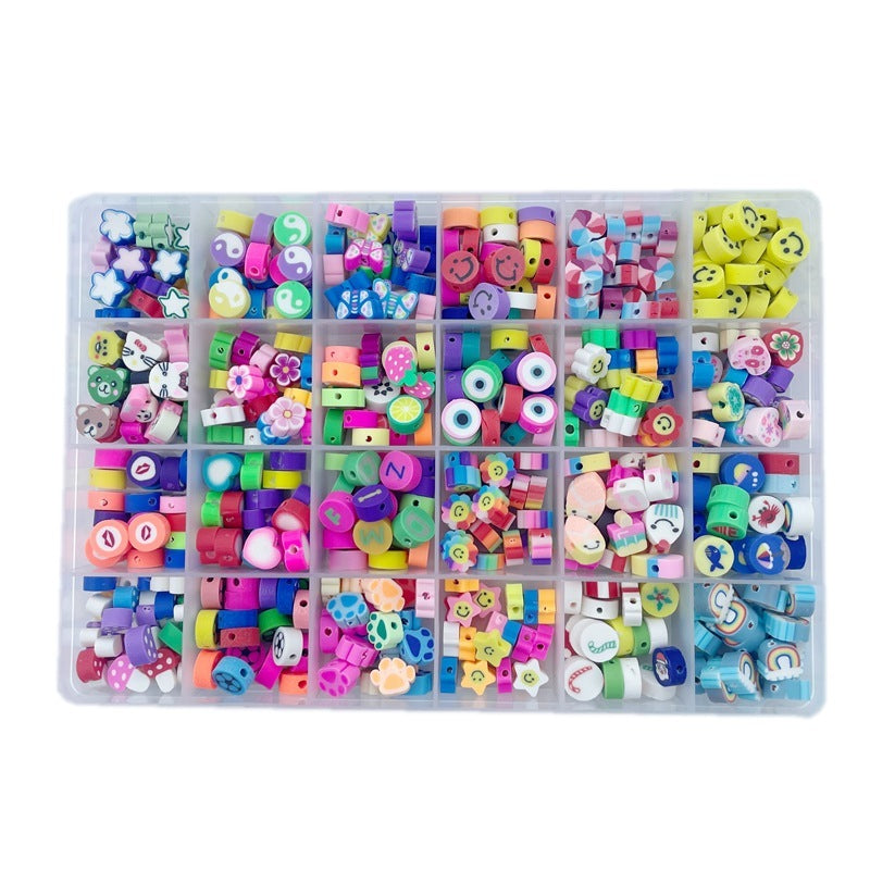 Arts And More Clay Beaded Set with colorful assorted beads in organized plastic container