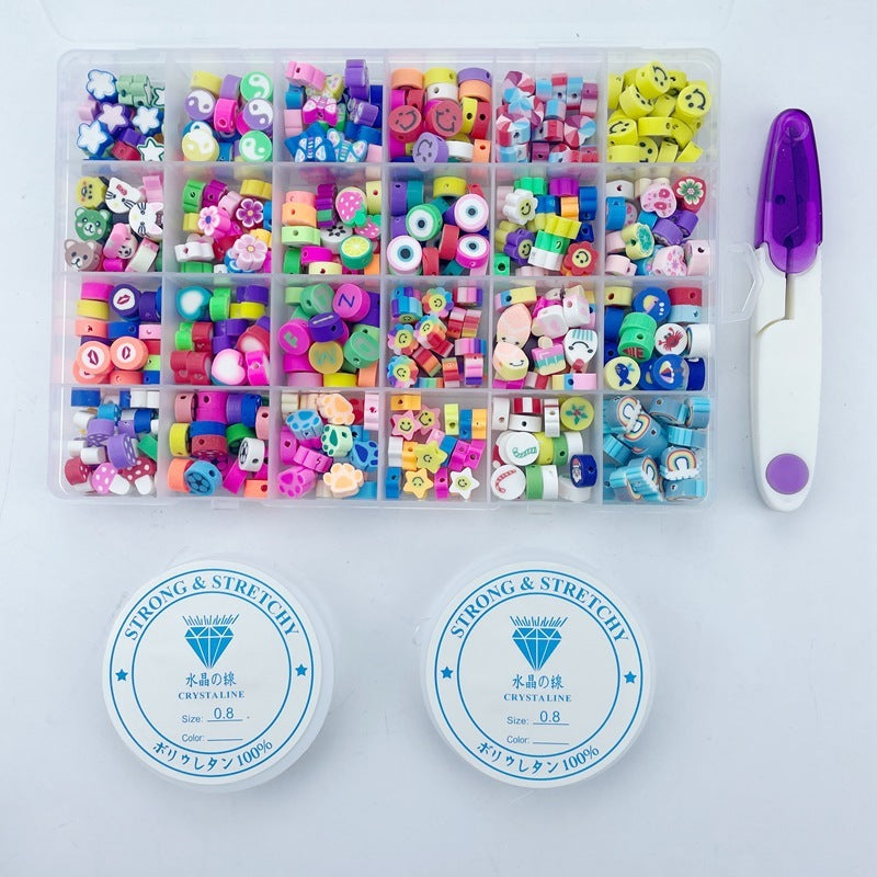 Arts And More Clay Beaded Set with colorful assorted beads and crafting tools in organizer box