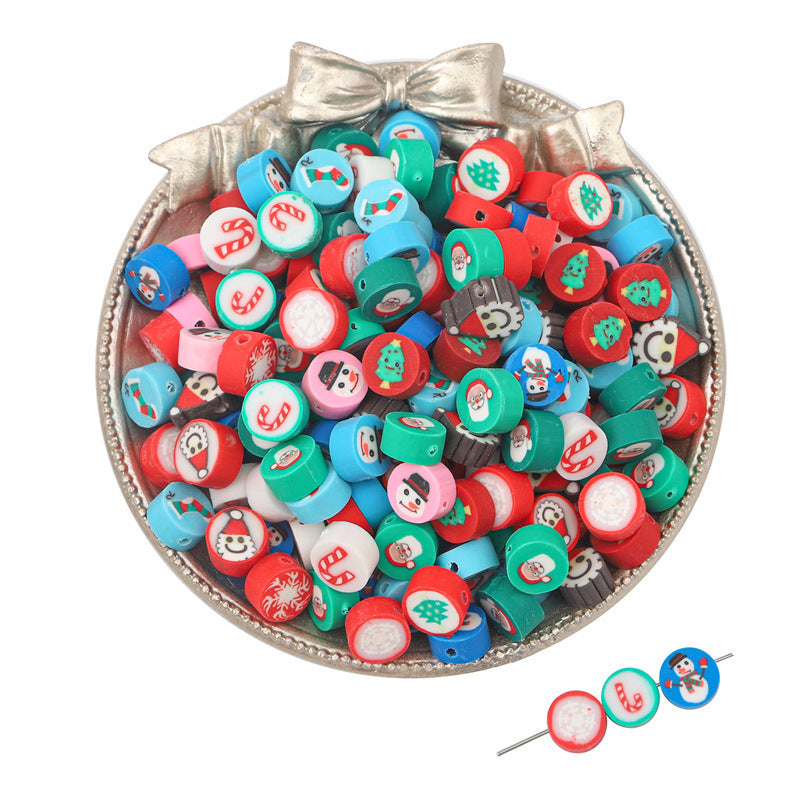 Colorful Christmas-themed Clay Beads in red, green, and blue by Arts And More for crafting