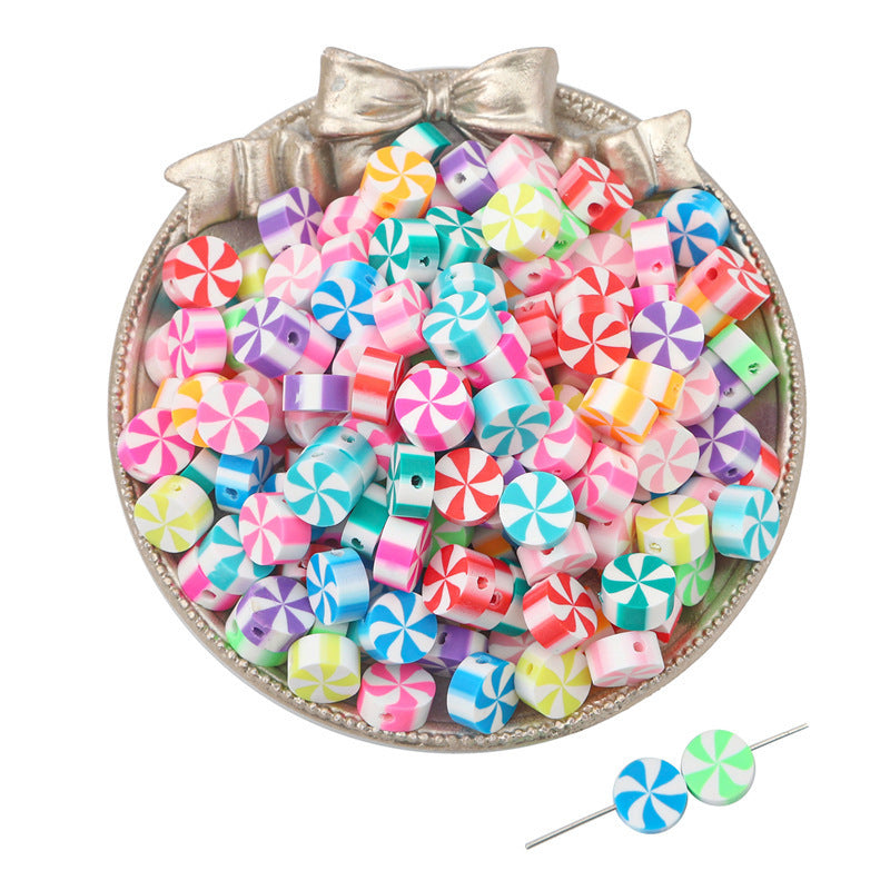 Arts And More colorful clay beads with striped peppermint design for craft projects