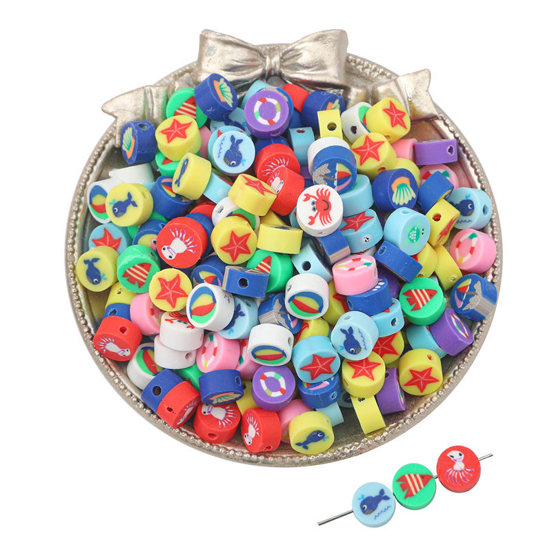 Colorful Arts And More clay beads with ocean and starfish designs for craft projects