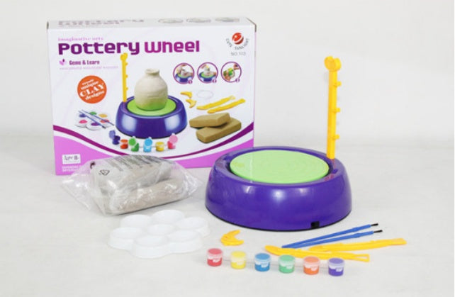 Clay Pottery Making Set with pottery wheel, tools, and paints for creative art projects