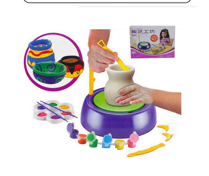 Clay Pottery Making Set with tools and colorful paints for creative pottery projects