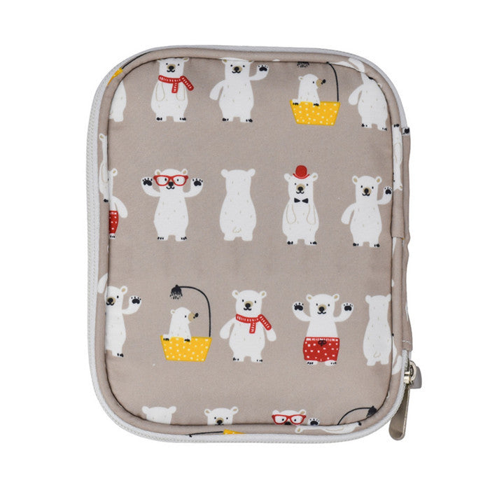 Arts And More crochet set storage bag with cute white bear illustrations on beige background