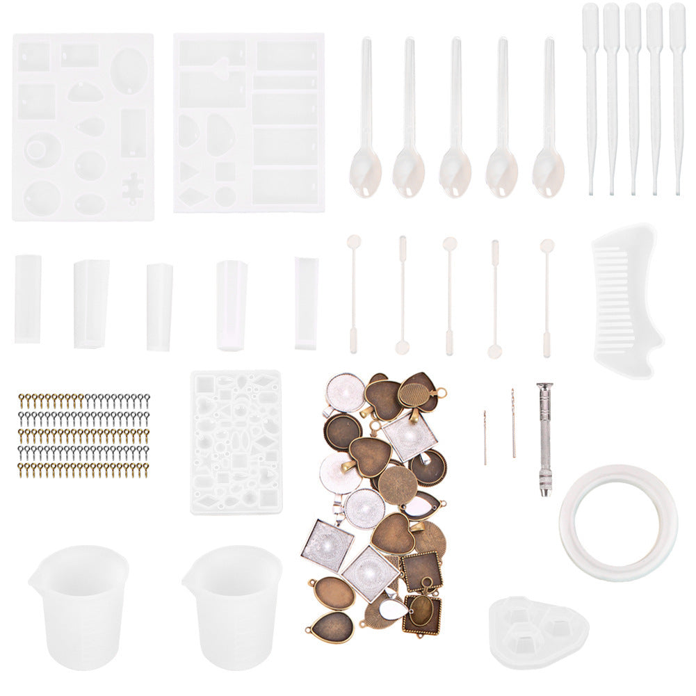 Crystal Glue Tool Jewelry Making Set featuring molds, tools, and accessories for crafting unique jewelry pieces