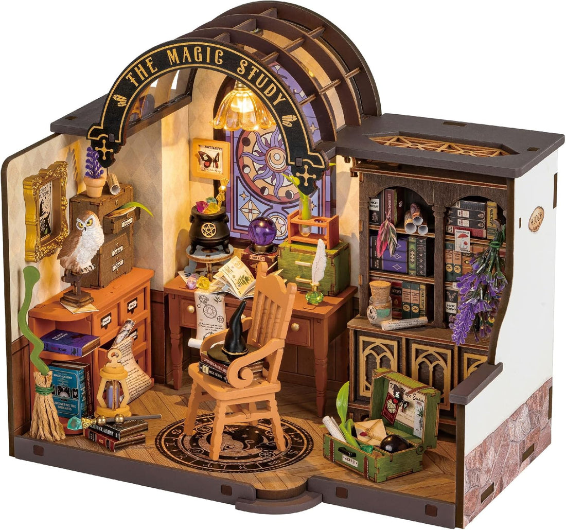 ROBOTIME Magic Study Miniature House – DIY Craft Kit for Adults