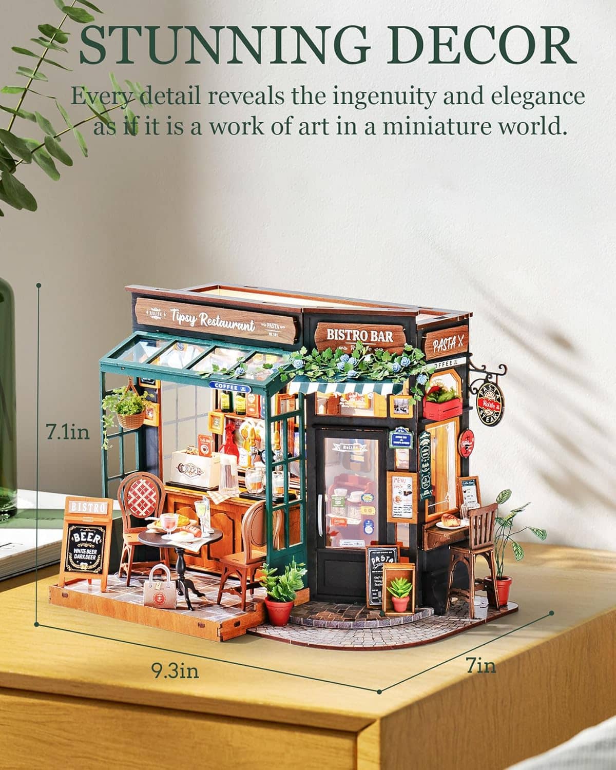 Rolife Tipsy Restaurant Miniature House Kit – DIY Wooden Model