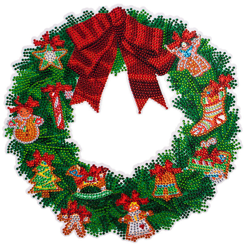 Diamond 5D Painting Craft Kit featuring a festive wreath with colorful decorations