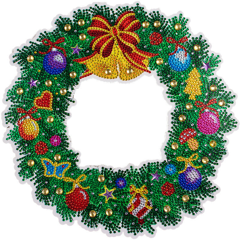 Colorful Diamond 5D Painting kit designed as a festive holiday wreath with ornaments and decorations