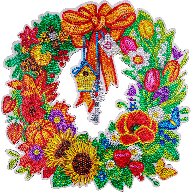 Colorful Diamond 5D Painting Kit with Floral Design and Decorative Bow for Creative Crafts