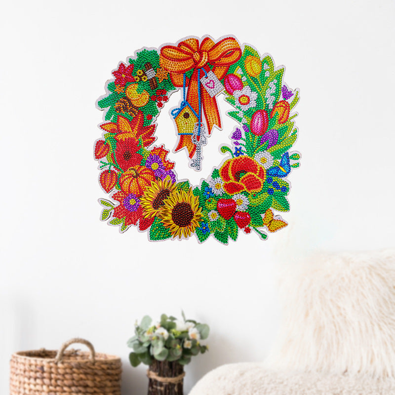 Colorful Diamond 5D Painting Kit featuring a floral wreath design with vibrant colors