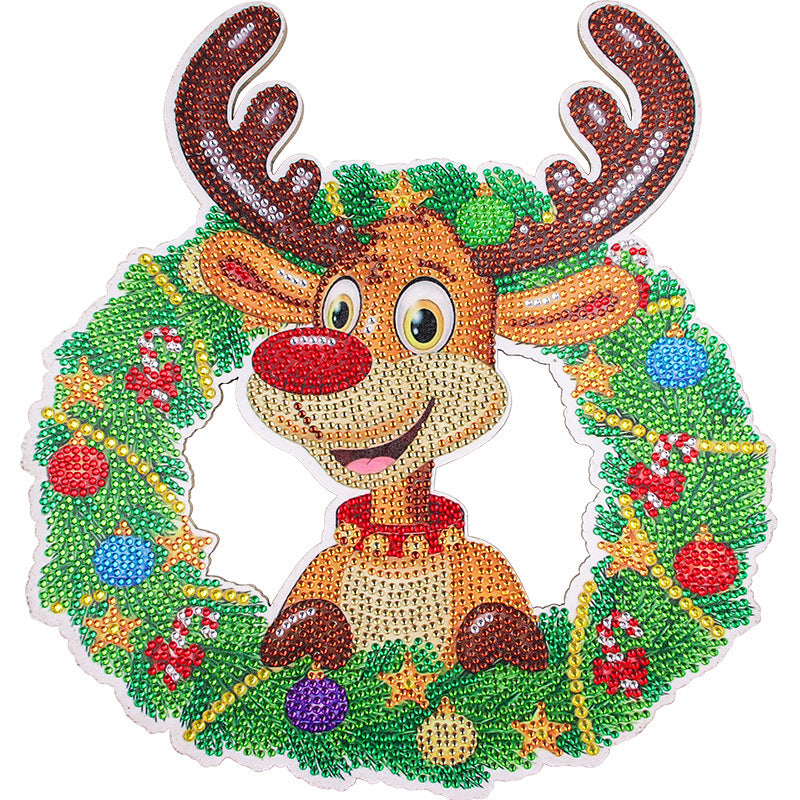Arts And More Diamond 5D Painting Kit featuring a cheerful reindeer in a festive wreath
