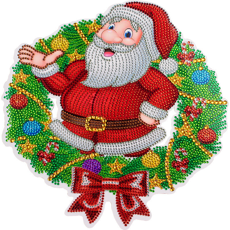 Santa Claus Diamond 5D Painting Kit with Colorful Wreath and Festive Decorations