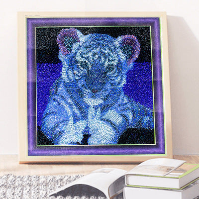 Diamond Painting Kit featuring a stunning blue tiger artwork ready for crafting enthusiasts