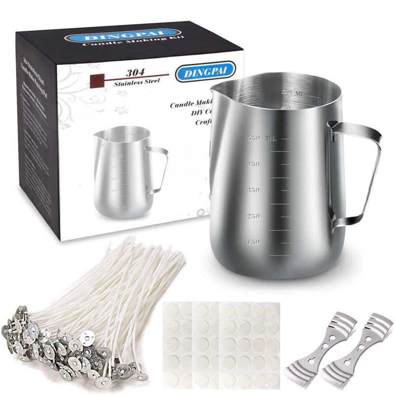 Handmade Scented Candle Kit with stainless steel pitcher, wicks, stickers, and tools for crafting candles