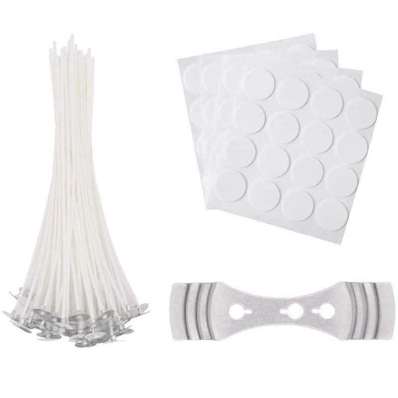 Craft materials for making candles including wicks and adhesive for a Handmade Scented Candle Kit