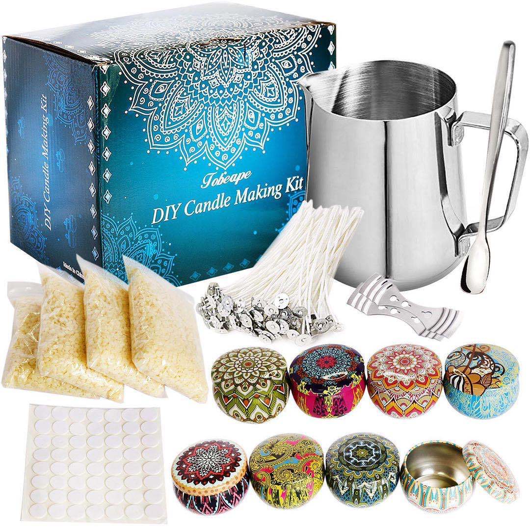 Arts And More DIY Candle Making Kit with pouring pot, wicks, wax, and decorative jars