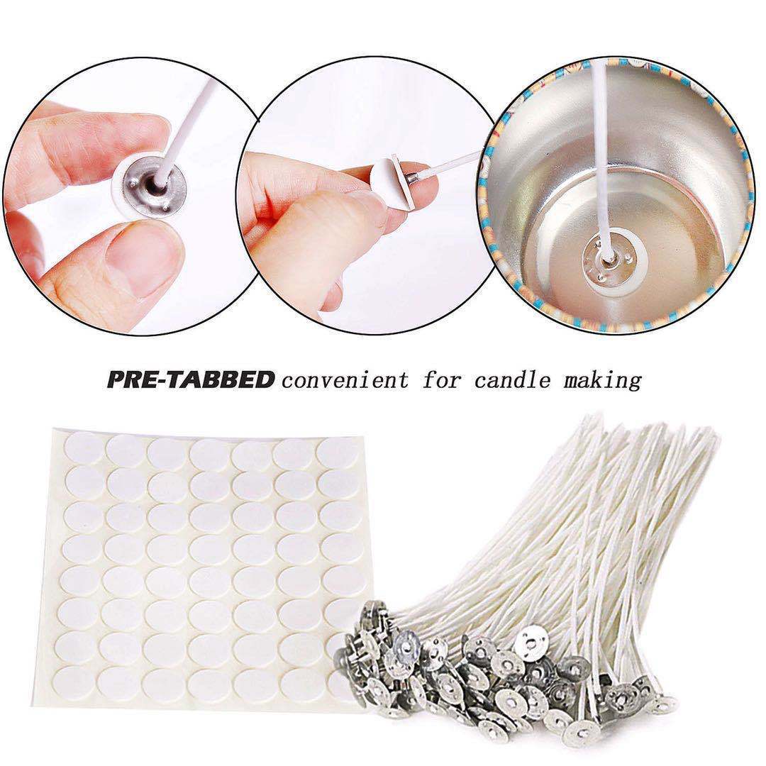 Candle Making Kit with pre-tabbed wicks and adhesive tabs for easy candle crafting