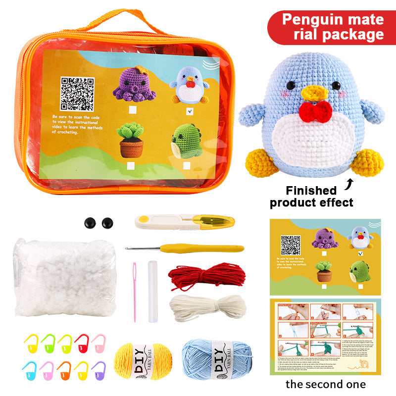 DIY Doll Tool Kit for creating cute crochet animal toys with colorful yarn and accessories
