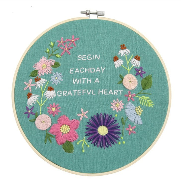 DIY Embroidery Practice Kits featuring floral design and inspirational quote for handmade decor