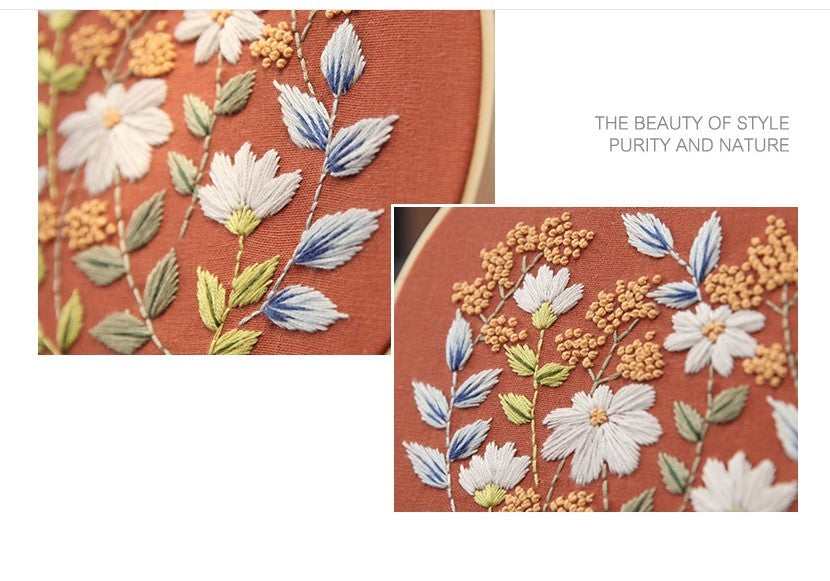 DIY Embroidery Practice Kits showcasing intricate floral patterns on fabric for creative projects
