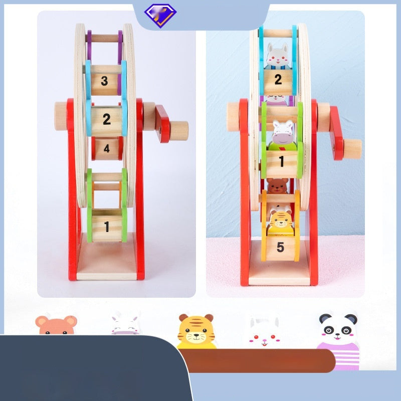 Arts And More kids DIY wooden Ferris wheel toy with numbered blocks and animal figures early childhood educational toys
