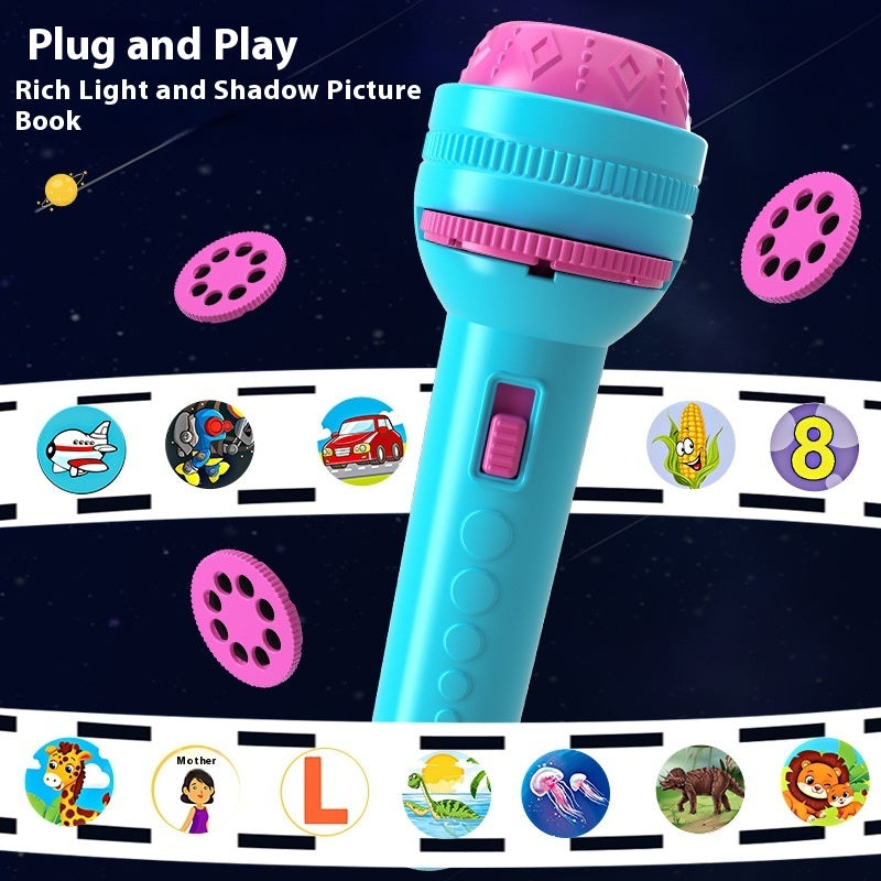 Kids DIY Flashlight Luminous Toy Projector with colorful film discs for interactive storytelling