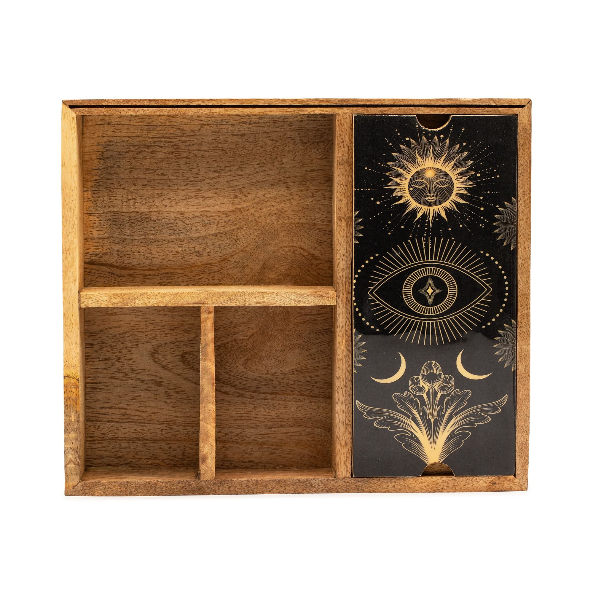 Four Section Tarot Box with Wooden Finish for Organized Card Storage