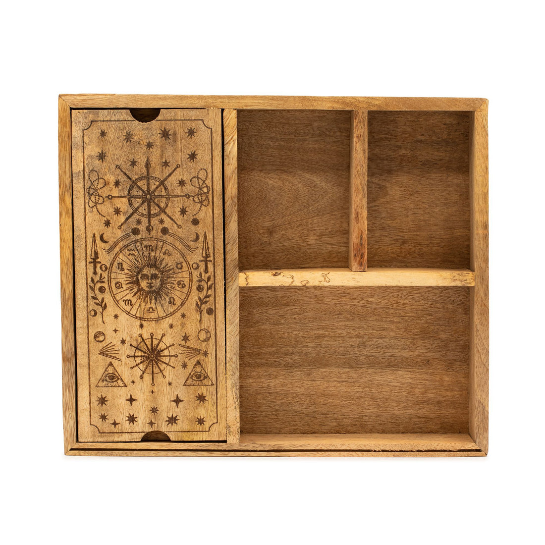 Four-Section Tarot Storage Box in wood for organized card readings