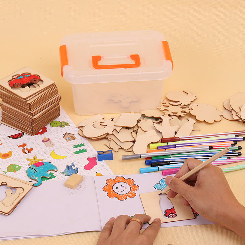 Arts And More kids DIY Wooden Painting Kit with wooden shapes, markers, and coloring activities
