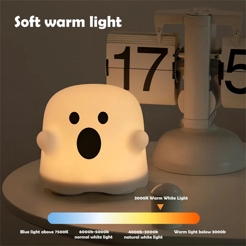 Cute Ghost Night Light Lamp for kids featuring soft warm light for a cozy atmosphere