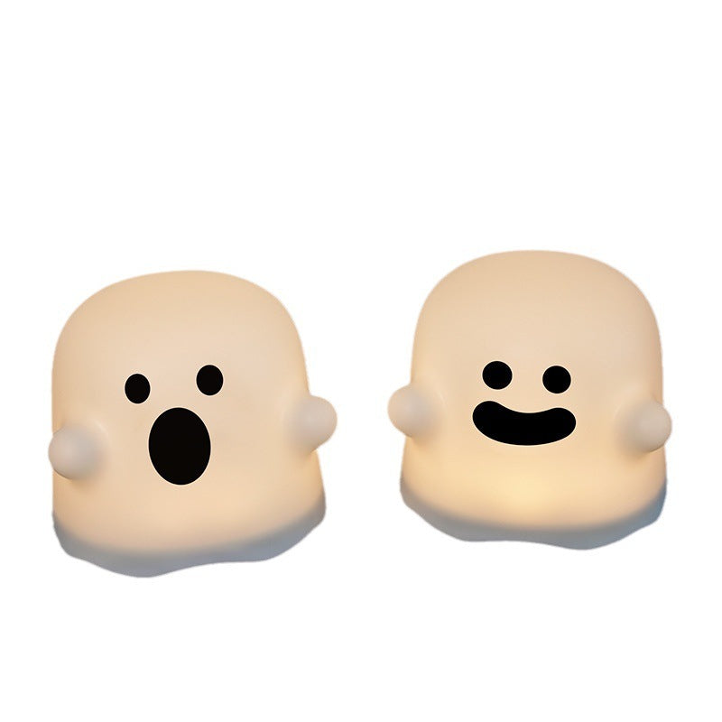 Cute Ghost Night Light Lamp Set with Smiling and Surprised Expressions for Children's Rooms