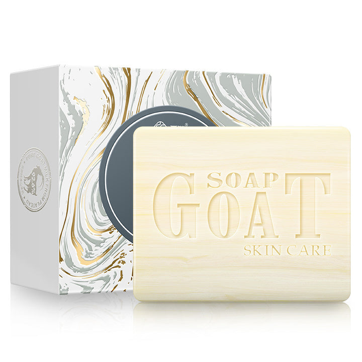 Arts And More Mite Removal Soap bar with molded goat soap branding and decorative packaging