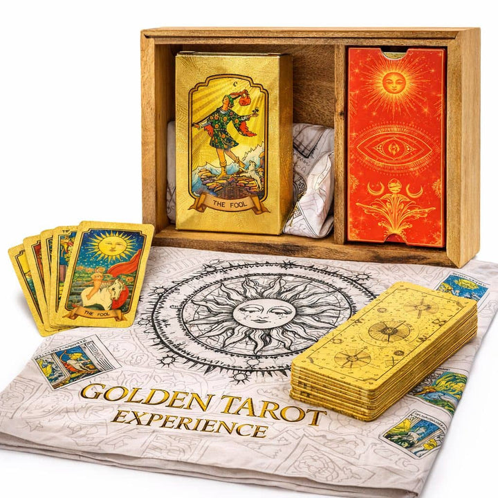 Golden Tarot Experience card set and cloth for divination and spiritual guidance