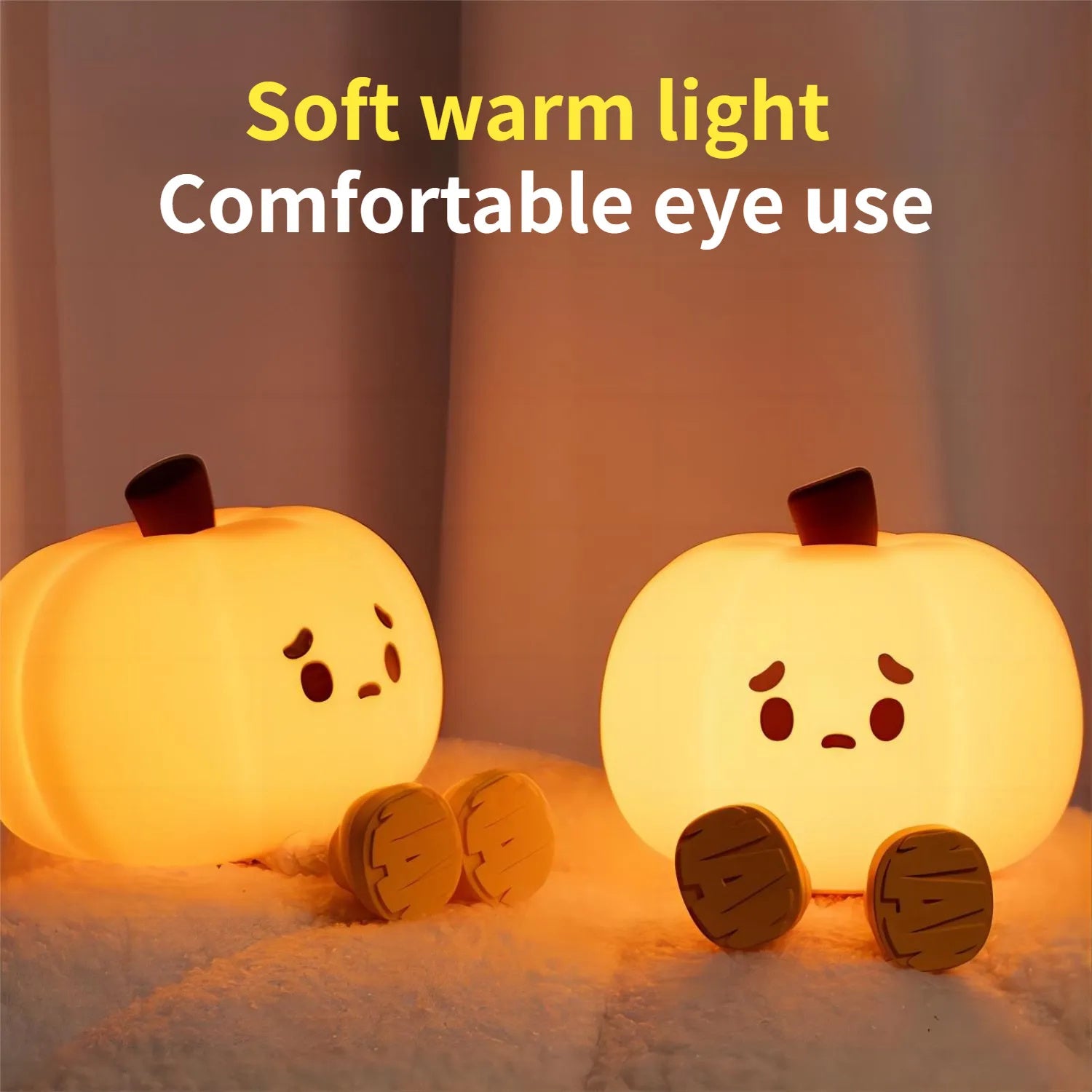 Halloween Pumpkin Night Light with soft warm glow for comfortable eye use in home decorations