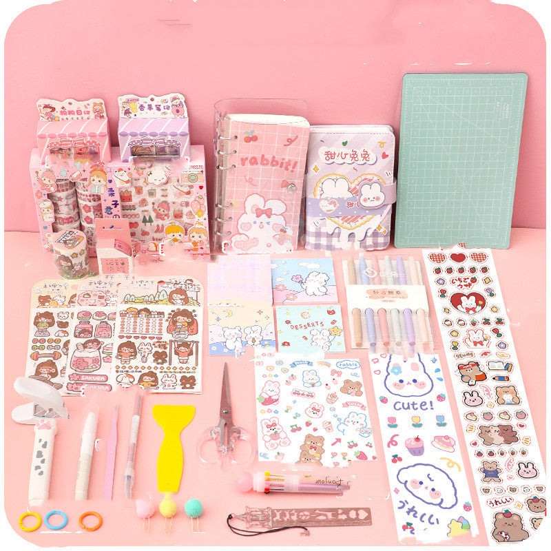 Arts And More Hand Account arts and crafts kit with cute stickers, pens, scissors, cutting mat, and decorative paper