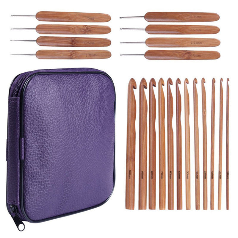 Arts And More crochet kit with handmade crochet tool set and purple zippered carrying case