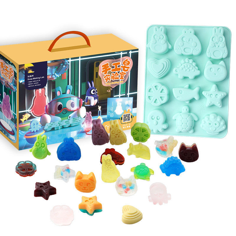 Arts And More Handmade Soap Material Kit with colorful molds and soap pieces for creative crafting