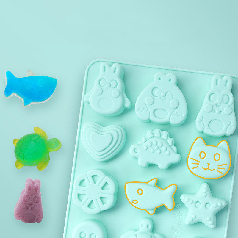 Colorful molds for the Handmade Soap Material Kit featuring cute animal shapes and fun designs
