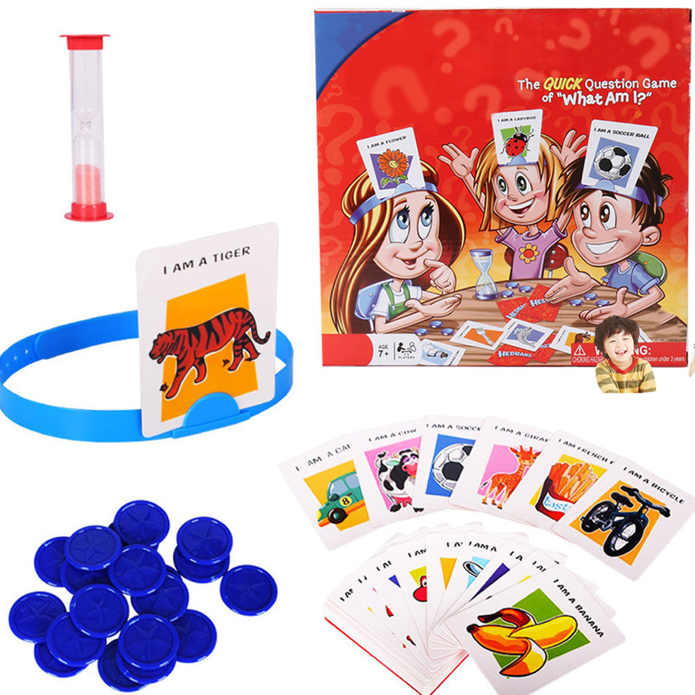 Arts And More Guessing Game arts and crafts kit with cards, blue headband, blue tokens, and sand timer