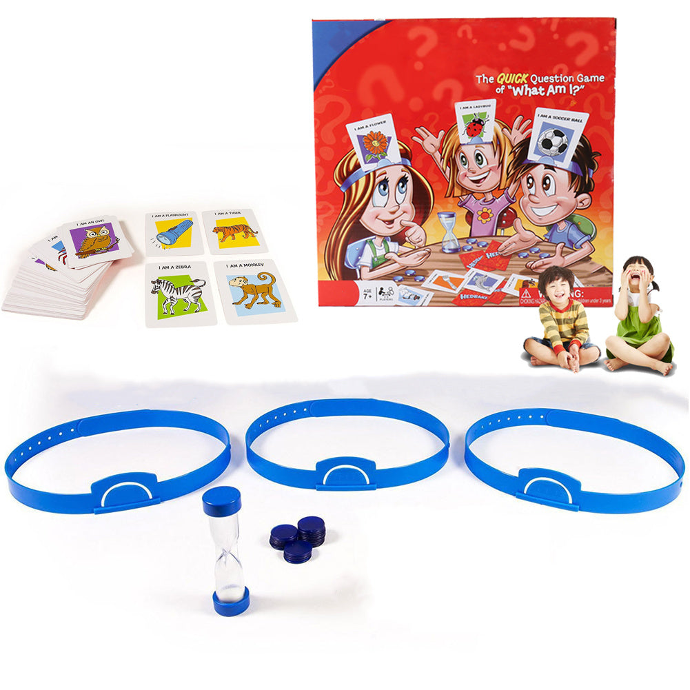 Arts And More Guessing Game arts and crafts kit with cards, blue headbands, hourglass timer, and game pieces