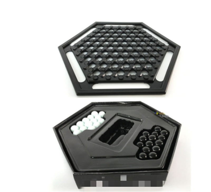 Arts And More Hercules Puzzle black hexagonal board with white and black marbles for strategy game