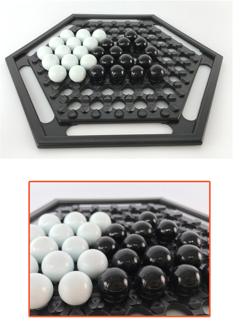 Arts And More Hercules Puzzle black and white marbles on black hexagonal board game kit