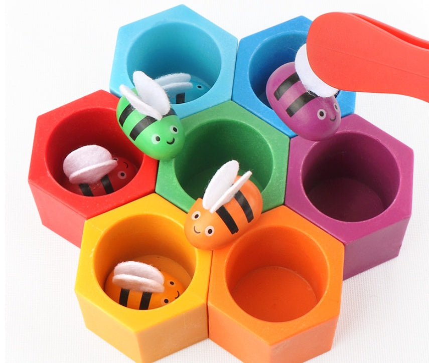 Kids DIY Kits Hive Board Games with Colorful Hexagonal Bee Figures for Creative Learning