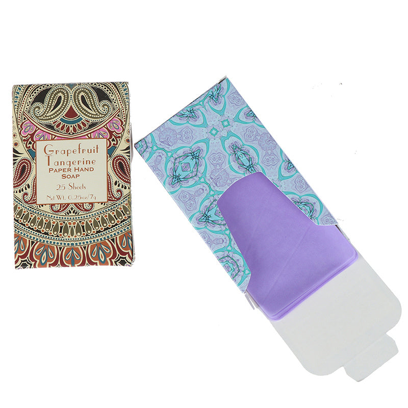Arts And More Instant Paper Soap grapefruit tangerine scent with 25 sheets in decorative packaging