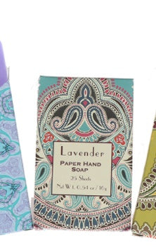 Arts And More Lavender Instant Paper Soap hand soap sheets with decorative packaging