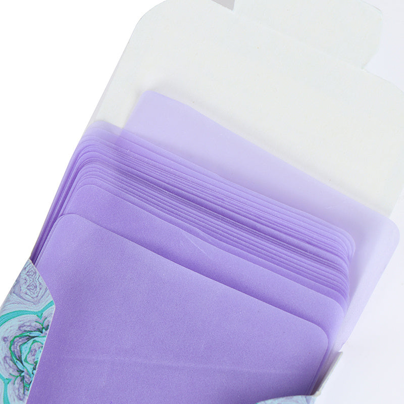 Arts And More Instant Paper Soap sheets in a purple open box for convenient hand washing