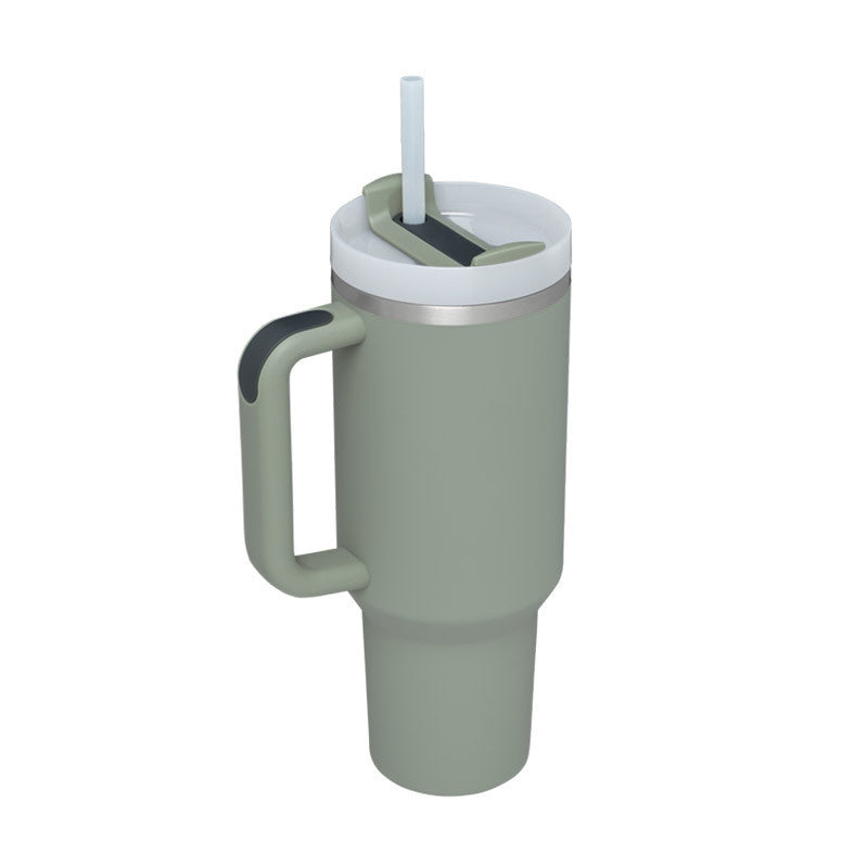 Arts And More green insulated tumbler with handle and white lid with straw for kitchen gadgets