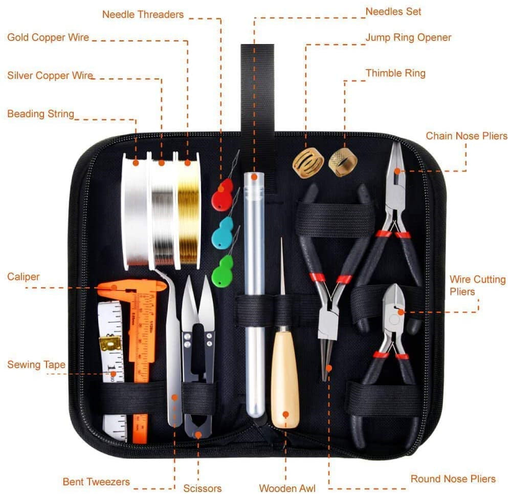 Comprehensive Jewelry Making Repair Tool Kit with Pliers, Wire, Tweezers, and Scissors for Craft Projects